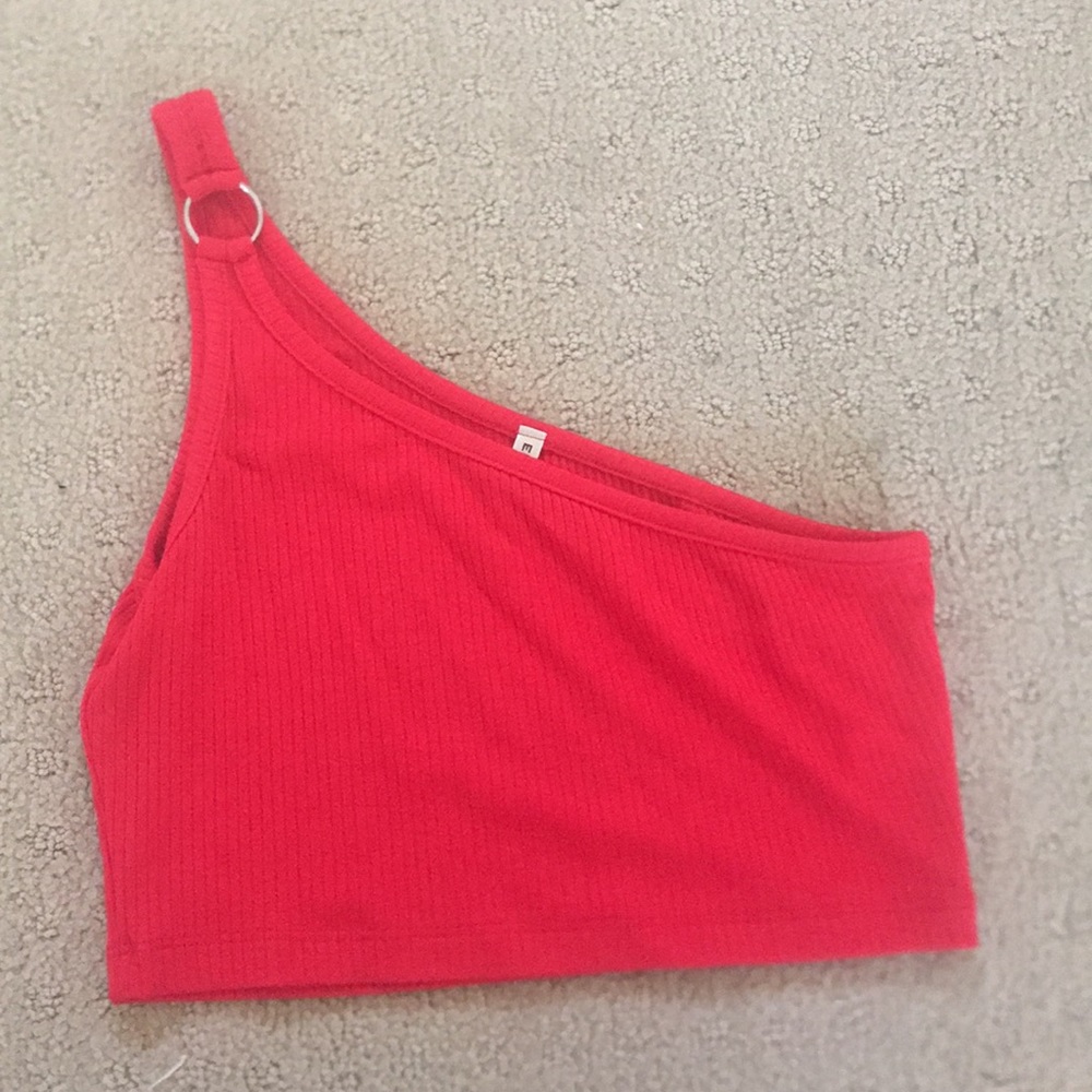 One shoulder red crop top